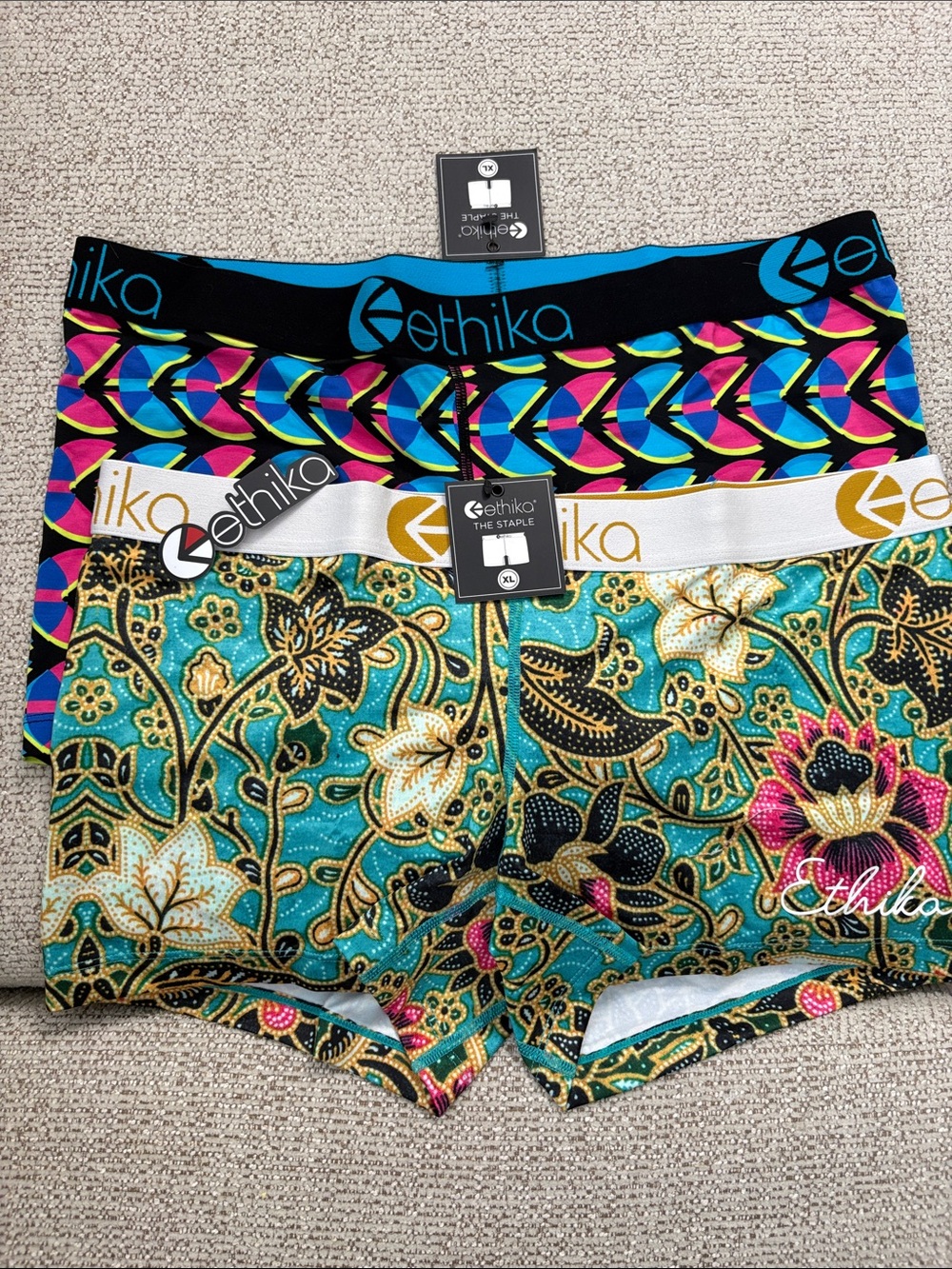 NWT ethika Womens Boyshort Underwear - Teal Floral & Multicolor Geometric Pair